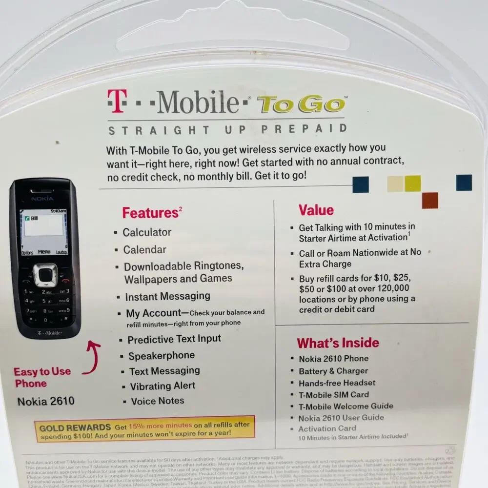T-Mobile To Go Mobile Nokia 2610 Vintage Prepaid Phone / Brand New Sealed.